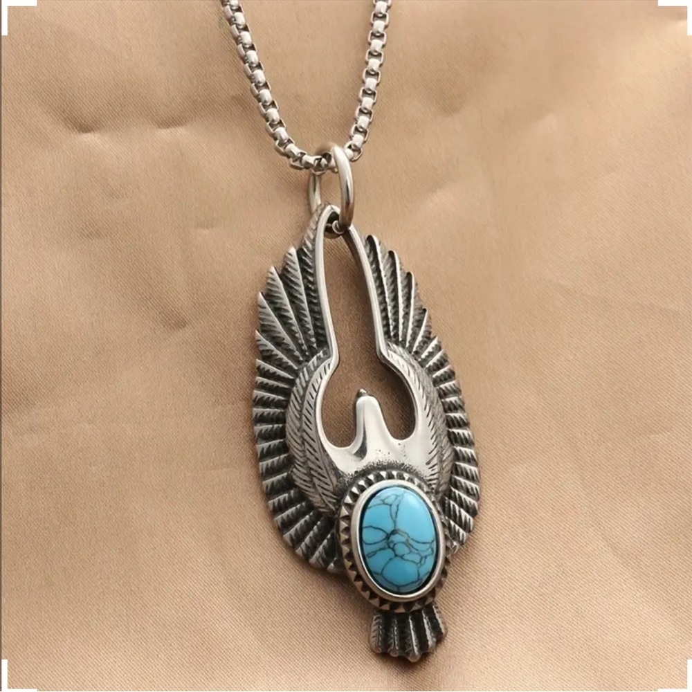 Silver Turquoise Pendant Necklace - Picture 3 of 7
